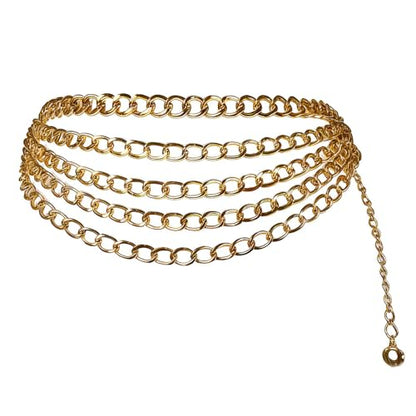 Women's chain belt waist chain belt multi-layer body belly chain dress suitable - color: Gold