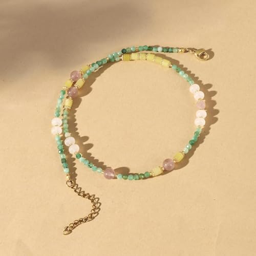 KissYan Beaded Choker Necklace for Women, Colorful Natural Gemstones Pearl Choker 14K Gold Plated Pendant Healing Crystal Necklace Handmade Stone Jewelry Gift | 14K Gold Plated Pendant Necklaces, Natural Gemstones Pearl Choker, Healing Crystal Chain, Hand