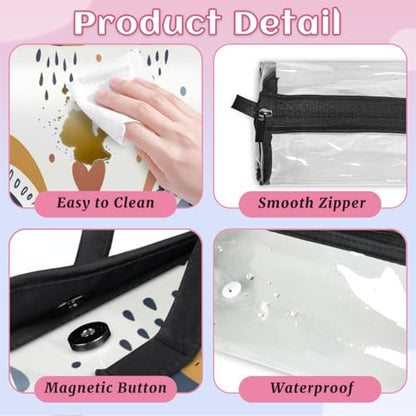 Boho Abstract Rainbow Hanging Roll Up Cosmetic Bag with 4 Removable Storage Bags Waterproof Foldable Toiletry Kit for Women - color: Multicolor 13