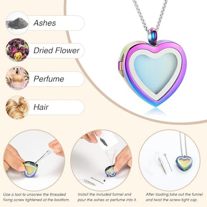 Oinsi Cremation Locket Necklace For Ashes Of Loved One Carry Photo Glass Memorial Urn Jewelry 316L Stainless Steel Keepsake Gifts - color: B-Customize Text