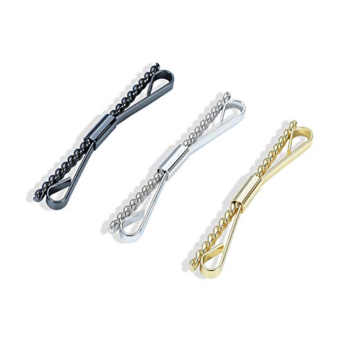 3PCS Men's Classic Tie Clips - Shirt Collar Clip Bar for Necktie - Gold, Silver, Black Tone - Tie Pins, Collar Holder - style: 60mm Length CorkScrew Head