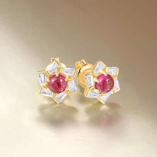 Santuzza Sterling Silver Gemstone Flower Earrings for Women - color: [A]Orchid-Red