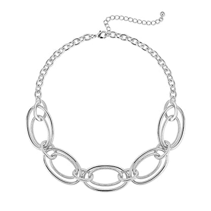 Gold Chunky Necklace for Women: Double Oval Link Statement Choker Necklace | 14k Gold Plated Loop Chain Trendy Fashion Jewelry for Daily Holiday Party - color: Silver