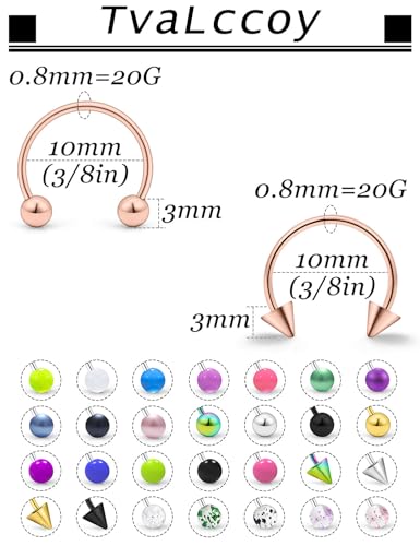 20/18/16/14G Horseshoe Septum Nose Lip Rings Smile Piercings 6/8/10/12/14/16mm Cartilage Helix Daith Earrings Surgical Steel Jewelry for Women Men - size: 20g*3/8in(10mm)