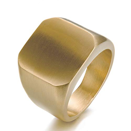 Stainless Steel Signet Ring for Men Solid Square Biker Rings Matte Brushed/Polished Finish - color: Brushed, Gold