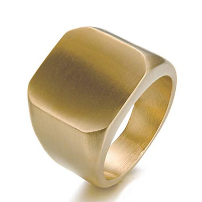 Stainless Steel Signet Ring for Men Solid Square Biker Rings Matte Brushed/Polished Finish - color: Brushed, Gold