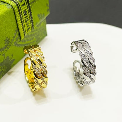 18K Gold Plated Rings for Women and Teen Girls Non Tarnish Cubic Zirconia Fidget Ring Butterfly/Snake/Mesh/Cross/Crown Knuckle Ring Open Adjustable Statement Stacking Chunky Rings - color: White Gold Twist