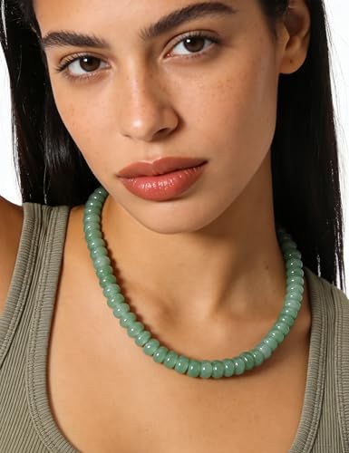 Beaded Necklace for Women,Natural Gemstone Necklace for Women,Colorful Bead Choker Necklace Handmade Surfer Beach Necklace Trendy Jewelry Gift for Women - style: Green Aventurine