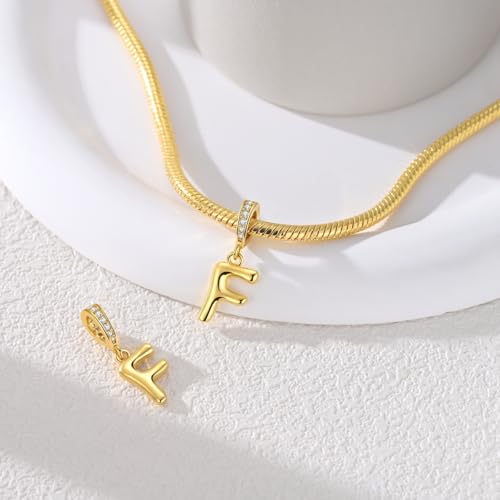 Hapour Gold Initial Letter Charms 925 Sterling Silver Alphabet Beads | 14K Gold Plated, A-Z Letter Charms, For Bracelets Necklace, Cubic Zirconia, DIY Dangle Pendant Beads, For Women Mom - color: Golden initial letter F