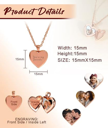 Personalized Locket Necklace for Women with Engraved Text & Picture | Custom Birthday Flower Locket Necklace Mothers Day Gift for Mom Mother Wife - color: Style-03