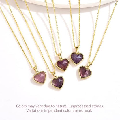 KissYan Healing Crystal Necklace, 14K Gold Plated Natural Stone Pendant Necklace Reiki Quartz Amethyst Citrine Gemstone Spiritual Jewelry Gifts for Women Girls - color: H-Amethyst-Heart