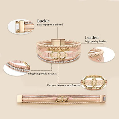 Bracelets for Women, Gifts for Mom Her Christmas Gift 2026 Leather Bracelets for Women Birthday Gift for Daughter Inspirational Wrap Bracelet Sister Friend Teen Girl Gift Layered Stocking Stuffers Jewelry - style: Rose Gold