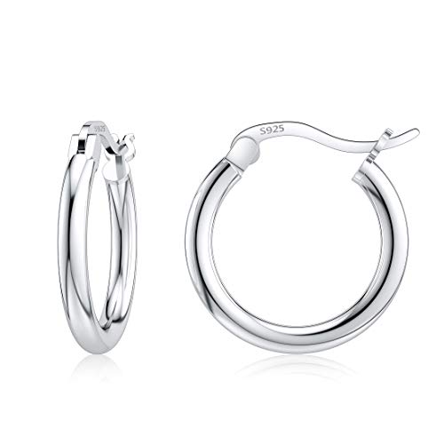 JIAYIQI Sterling Silver Hoop Earrings 18K White Gold Plated Silver Circle Endless Earrings Hoops Jewelry Lightweight Hoop Earring for Women Diameter 10,14,16,18,20,25,30,35,40,50,60mm - style: Silver-14mm