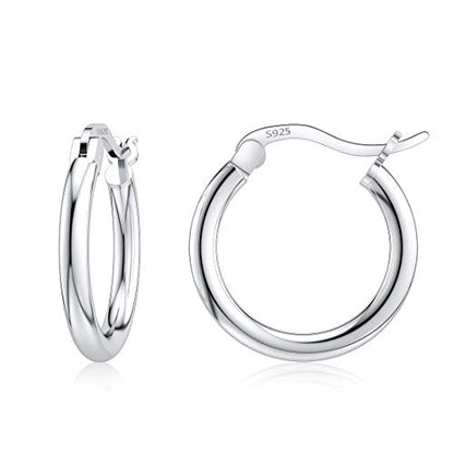 JIAYIQI Sterling Silver Hoop Earrings 18K White Gold Plated Silver Circle Endless Earrings Hoops Jewelry Lightweight Hoop Earring for Women Diameter 10,14,16,18,20,25,30,35,40,50,60mm - style: Silver-14mm