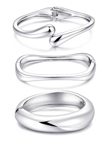 Chunky Gold Bangle Bracelets for Women, Dainty 14k Gold Plated Big Stackable Bangles Set, Trendy Statement Cuff Bracelet Stack Fashion Jewelry Gifts - style: A1-silver