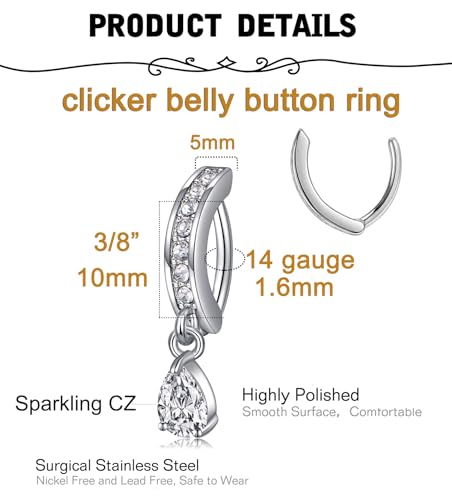 MODRSA Gold Belly Button Ring Dangle Belly Rings Silver Pink Dangling Dangly Belly Button Piercing Hypoallergenic Surgical Steel Opal Butterfly Navel Rings for Women Cute Dainty Navel Jewelry - color: A41-3pcs dangle- silver