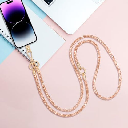 Crystal Phone Strap Crossbody Rhinestone Anti Theft Layered Strap Crossbody Gold Metal Buckles Cell Phone Neck for Women (Peach) - color: Peach