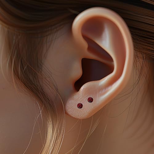 Stainless Steel Stud Earrings 5mm Crystal Birthstone Ultra-Tiny Cartilage Tragus Helix Second Ear Stackable Jewelry - color: January - Deep Red