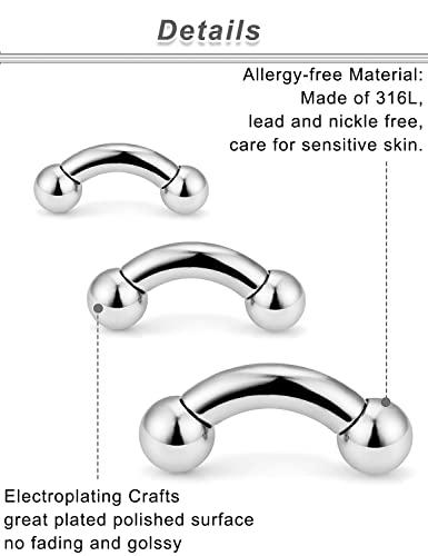 16G 14G 12G 8G 6G 4G 2G Pa Ring Cvh Piercings Stretching Kit 316l Surgical Steel Snake Eye Tongue Ring Curved Barbell Nipple Lip Belly Eyebrow Rings Piercing Jewelry for Women Men 12mm-16mm - color: 7Pcs Silver Tone