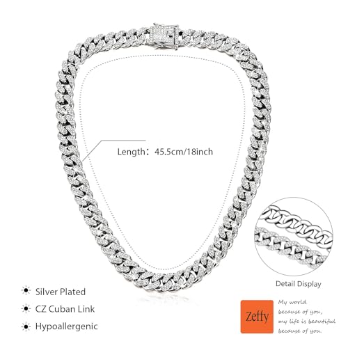 Zeffy 14K Gold/Silver Plated Chunky Thick Chain Toggle Clasp Necklace Dainty Baroque Pearl/Heart/Cross/Turquoise Pendant Necklace - color: Silver Diamond Cuban Link