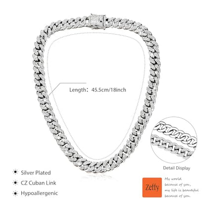 Zeffy 14K Gold/Silver Plated Chunky Thick Chain Toggle Clasp Necklace Dainty Baroque Pearl/Heart/Cross/Turquoise Pendant Necklace - color: Silver Diamond Cuban Link