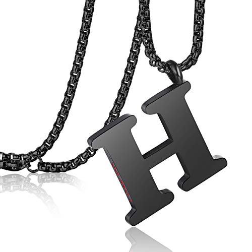 Initial 26 Letter A to Z Pendant Necklace for Teen Women Men 24" Chain | Large Alphabet Letter Personalized Charm Pendant,Engraving Red 'I CAN DO ...' on Back - style: H