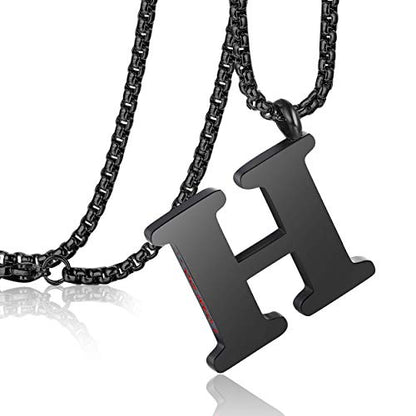 Initial 26 Letter A to Z Pendant Necklace for Teen Women Men 24" Chain | Large Alphabet Letter Personalized Charm Pendant,Engraving Red 'I CAN DO ...' on Back - style: H