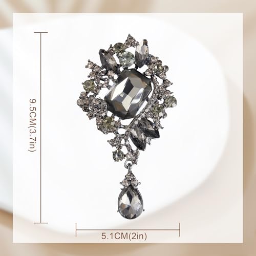 YOQUCOL Retro Austrian Crystal Big Brooch Pin for Women Large Flower Shape Brooches Lapel Pins for Sweater,Coat Dress Accessories - color: B-Black