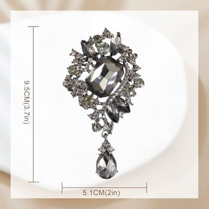 YOQUCOL Retro Austrian Crystal Big Brooch Pin for Women Large Flower Shape Brooches Lapel Pins for Sweater,Coat Dress Accessories - color: B-Black