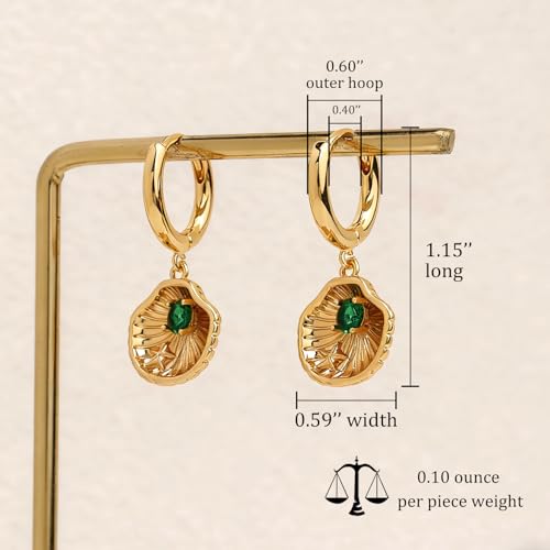 Sonateomber Gold Silver Small Hoop Dangle Earrings for Women, Trendy Dainty Rhinestone CZ Dangling Prom Wedding Leaf Flower Snowflake Butterfly Starfish Fashion Jewelry Gift - color: Shell
