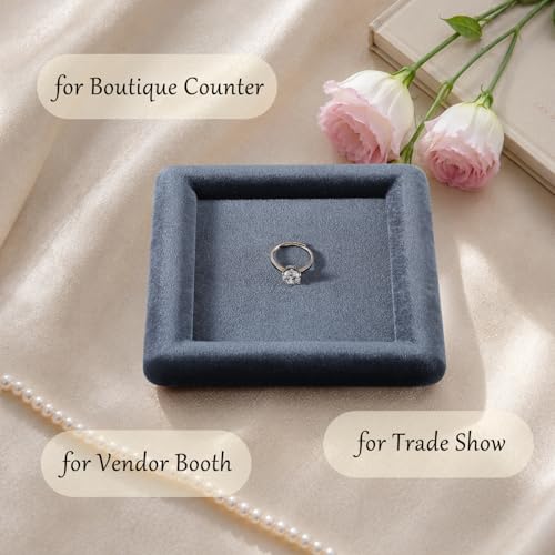 Velvet Jewelry Display Tray for Ring Earrings Necklace Bracelet Flat Tray - color: Gray, size: 5.12 × 5.12 in