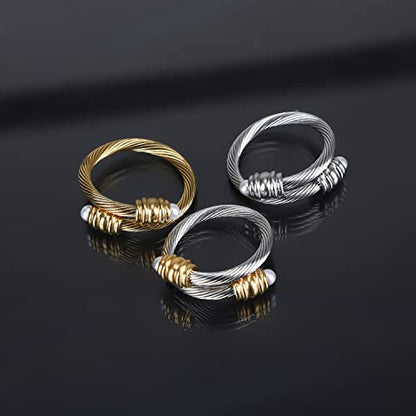 Cable Ring, a Cuff Pearl Ring Designed to Fit Finger Circumference Between 70mm-90mm - color: gold