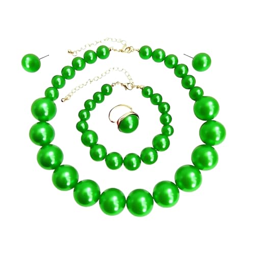 Prom Jewelry Set for Women Pearl Jewelry Sets Pearls Necklace Earrings Bracelet Ring Sets Faux Pearls Bridesmaid Bridal Wedding Prom Outfits Jewelry Sets - color: Green