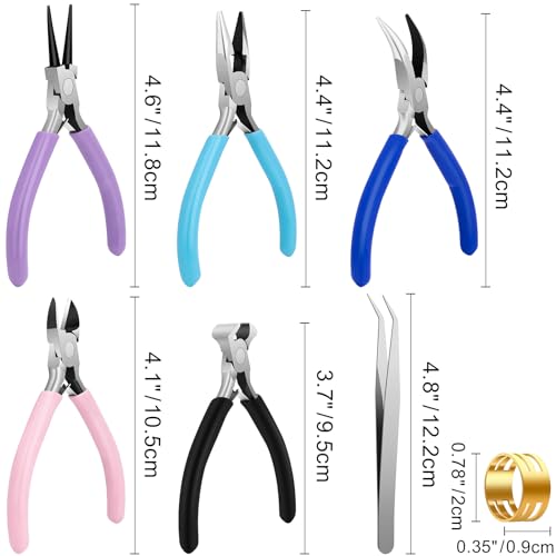 5 Pack Jewelry Pliers Tool Set, Wire Wrapping Tools for Jewelry Making | Bracelet And Earring Making Tools, Includes Round, Chain, Needle, Bent & Zipper Pliers, Repair Kit, Pinzas Para Joyeria