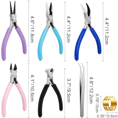5 Pack Jewelry Pliers Tool Set, Wire Wrapping Tools for Jewelry Making | Bracelet And Earring Making Tools, Includes Round, Chain, Needle, Bent & Zipper Pliers, Repair Kit, Pinzas Para Joyeria