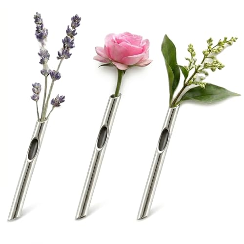 3-Piece Wearable Flower Brooch Holder Set - Metal Mini Vase Lapel Pins with Center Hole Design for Fresh Dried Flowers, DIY Floral Boutonniere Clips for Men Suit, Women Coat Accent