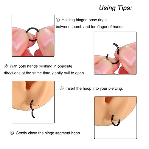 Aumeo 14G 16G 18G 20G Nose Ring Hoop Stainless Steel Hinged Segment Rings Hoops Nose Clicker Ring Tragus Helix Cartilage Daith Rook Earring Piercing Jewelry for Women Men - style: 5pcs 20g 6mm mixed colors