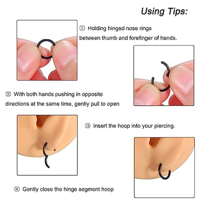 Aumeo 14G 16G 18G 20G Nose Ring Hoop Stainless Steel Hinged Segment Rings Hoops Nose Clicker Ring Tragus Helix Cartilage Daith Rook Earring Piercing Jewelry for Women Men - style: 5pcs 20g 10mm mixed colors