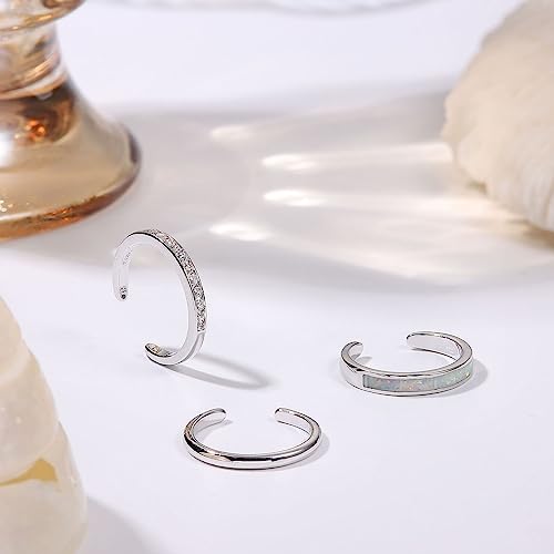 Jstyle 3PCS 14K Gold Filled Toe Rings for Women Adjustable Silver Gold Toe Ring Set Cute Opal CZ Daisy Flower Toe Rings Open Band Hawaiian Beach Summer Foot Jewelry for Women - color: Silver
