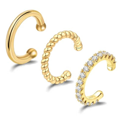 3PCS Ear Cuffs Non Piercing Gold/Silver Jewelry Cuff Earrings Set for Women Teens Gifts Trendy Stuff - color: Gold