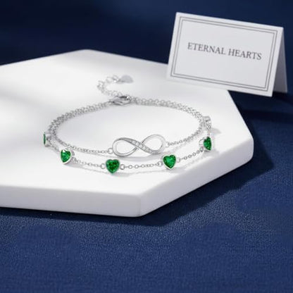 Prismata Infinity Birthstone Charm Link Bracelet/Anklet 925 Sterling Silver Adjustable 12 Months Birthstone Infinity Bracelet/Anklet Birthday Jewelry Gifts for Women Her - color: 05-May, size: 7'+2' Bracelet