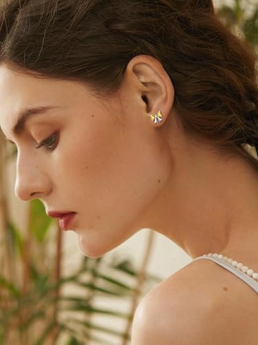 ChicSilver 925 Sterling Silver Bow/Butterfly Earrings for Women Hypoallergenic Birthstone Earrings Dainty Bow/Butterfly Jewelry Gift for Women - color: Bow-November-Yellow Topaz