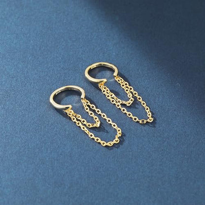 Reffeer Solid 925 Sterling Silver Minimalist Cuff Earrings Chain for Women Cartilage Wrap Earrings Helix Cuffs - color: B-18K Gold
