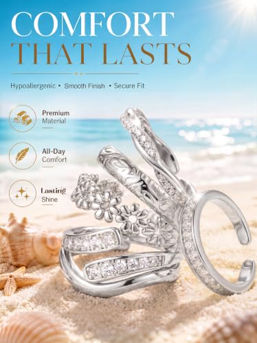 YADOCA Gold Toe Rings for Women Non Tarnish - Adjustable Silver Toe Ring | 12Pcs 14K Gold Filled Toe Rings Set - Waterproof Summer Beach Foot Jewelry - Hypoallergenic Open CZ Flower Hug Band - color: Silver
