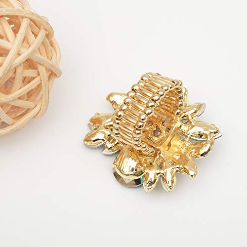 CSY Luxury Women's Austrian Crystal Leaves Flower Big Cocktail Statement Rings Stretch Adjustable Ring Jewelry Accessories - color: magic color