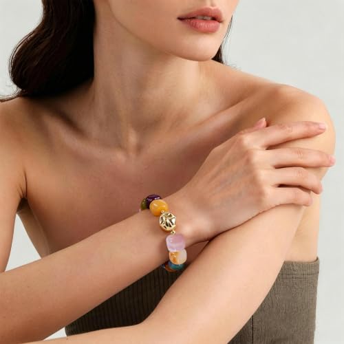 VIBILIA Chunky Beaded Bracelet for Women Multicolor Big Resin Acrylic Bead Elastic Stretch Bracelet, Trendy Statement Bracelets Boho Summer Beach Vacation Charm Jewelry - color: Square-Colorful