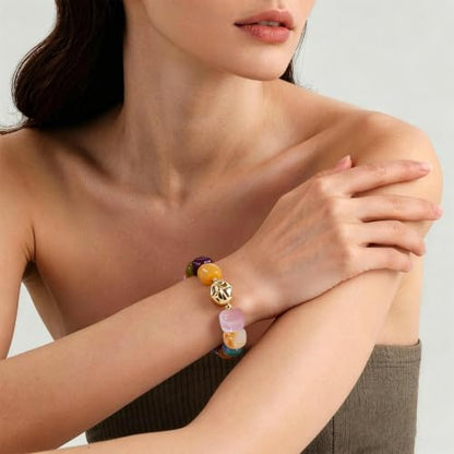 VIBILIA Chunky Beaded Bracelet for Women Multicolor Big Resin Acrylic Bead Elastic Stretch Bracelet, Trendy Statement Bracelets Boho Summer Beach Vacation Charm Jewelry - color: Square-Colorful