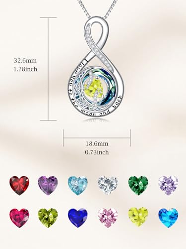 TOUPOP Birthstone Necklace for Women 925 Sterling Silver Moon and Star Pendant Necklaces I Love You to the Moon and Back Jewelry Anniversary Birthday Gifts for Her Wife Girlfriend Mom - color: 11-Nov-Citrine