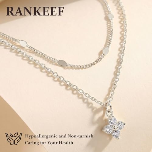 RANKEEF Layered Gold Necklaces for Women Sterling Silver Necklace Waterproof Silver Necklace For Women Adjustable Sterling Silver Necklace For Women Set Jewelry Gift - color: Silver-C