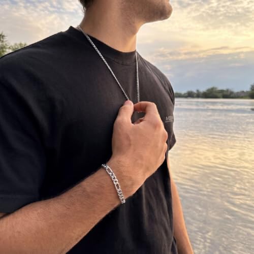 925 Sterling Silver Bracelet for Men Silver Jewelry | 5mm Diamond-Cut Figaro Chain Bracelet 6.5-8 inches Gifts for Men Father Husband - color: 6.5 inches